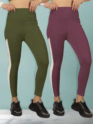 BEYOGINI Solid, Striped Women Green, Purple Track Pants