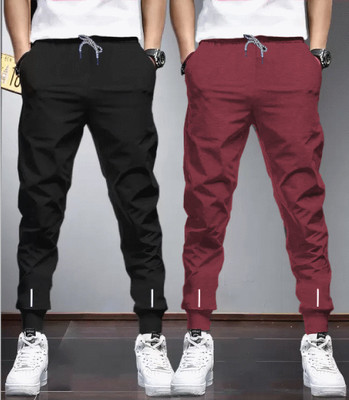 Reya Solid Men Black, Maroon Track Pants