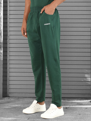 CHKOKKO Solid Men Dark Green Track Pants
