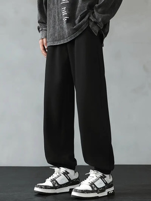 Dockstreet Solid Men Black Track Pants