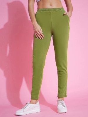 98 Degree North Solid Women Green Track Pants