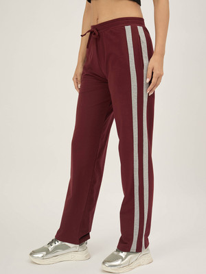 Femea Solid, Striped Women Maroon Track Pants