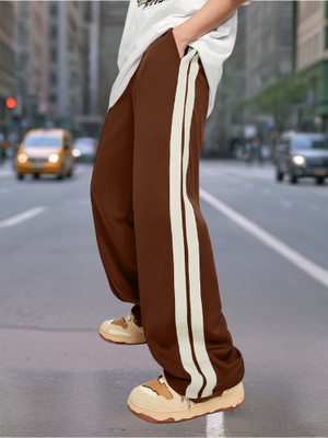 Jump Cuts Striped Men Brown Track Pants