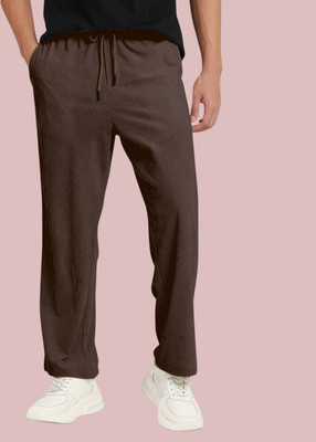 NIVEDANM Solid Men Brown Track Pants