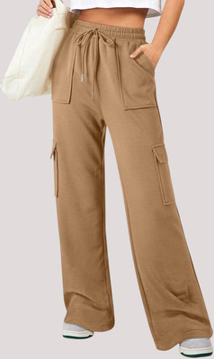 Q-Rious Solid Women Beige Track Pants