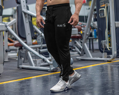 Plus91 Solid Men Black Track Pants