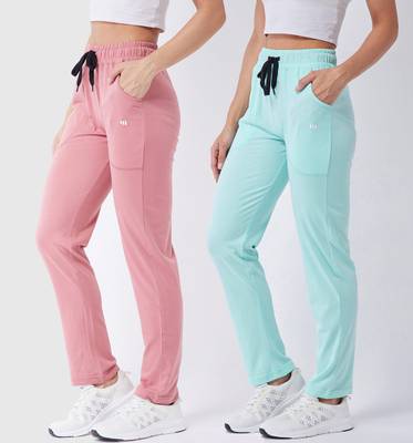 Modeve Solid Women Light Blue Pink Track Pants Price History