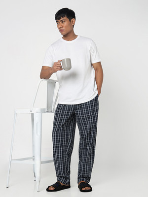 R&B Checkered Men Blue Track Pants