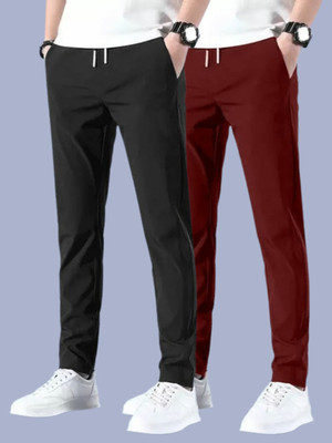 Povaxpo Solid Men Black, Maroon Track Pants