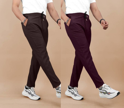 ynam Solid Men Brown, Maroon Track Pants