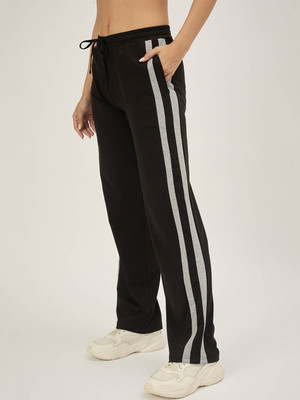 Femea Solid, Striped Women Black Track Pants