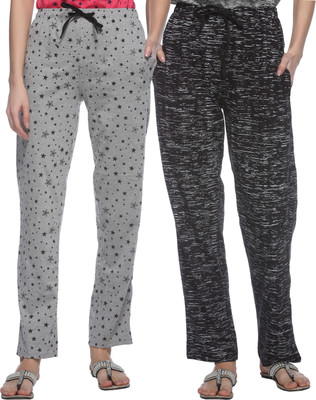 Weboasis Printed Women Black, Grey Track Pants