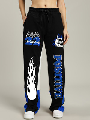 WEARDUDS Graphic Print Women Black Track Pants