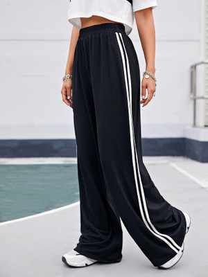 IRONDYE Solid, Striped Women Black Track Pants