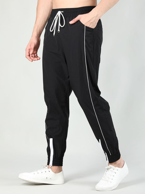 CHKOKKO Solid, Striped Men Black Track Pants