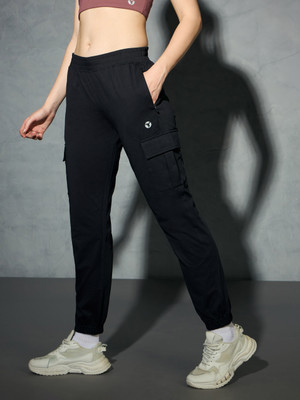 TECHNOSPORT Solid Women Black Track Pants