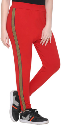 HouseOfCommon Solid, Striped Women Red Track Pants