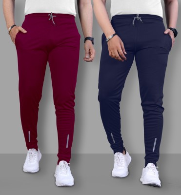 Pink Formal Solid Men Maroon, Blue Track Pants