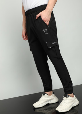 YUNEK Solid Men Black Track Pants