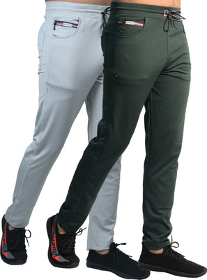 KHOZI Solid Men Green, White Track Pants