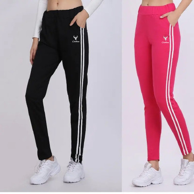 Clothina Striped Women Black, Pink Track Pants