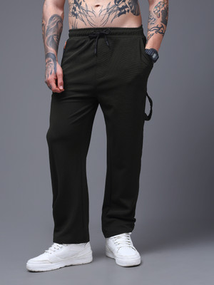 MADSTO Solid Men Dark Green Track Pants