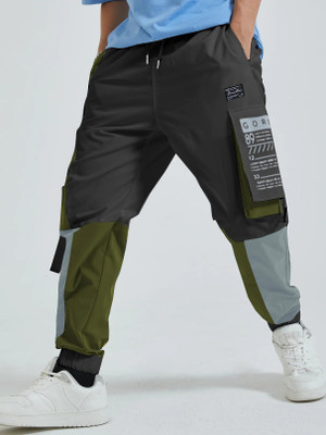 HVBK Colorblock Men Black Track Pants