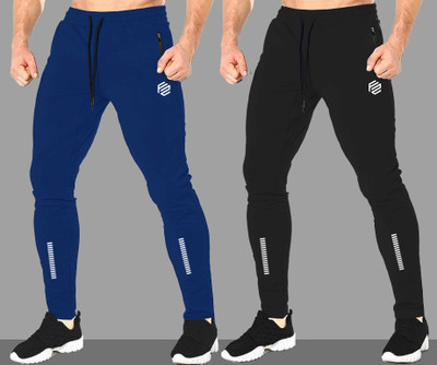 FLYZEN Self Design Men Black, Light Blue Track Pants