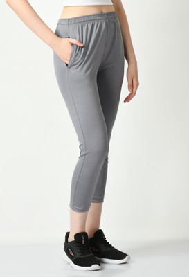 GLOWIC Solid Women Silver Track Pants