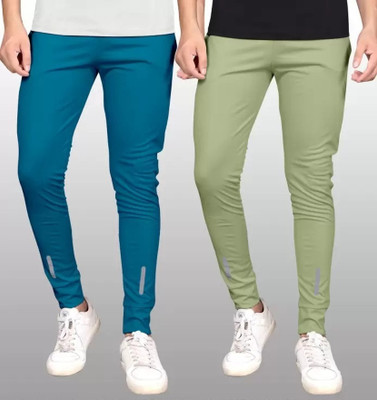 Solid Men Blue, Light Green Track Pants