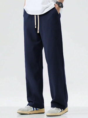 COMFORTABLY DUMB Solid Men Dark Blue Track Pants