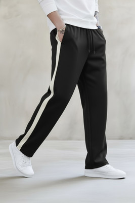 Vontade Solid, Striped Men Black Track Pants