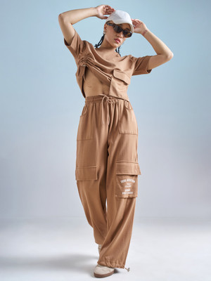 Tokyo Talkies Solid Women Brown Track Pants