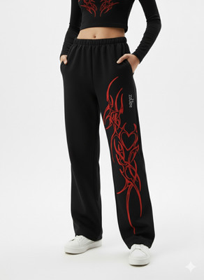 ZELTOS Printed Women Black Track Pants