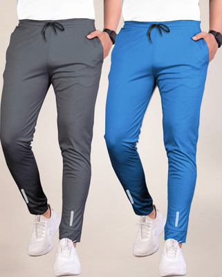 Septem Solid Men Grey, Light Blue Track Pants