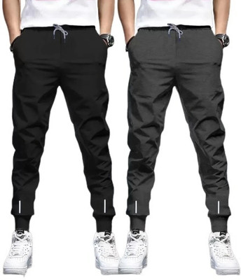 Reya Solid Men Grey, Black Track Pants