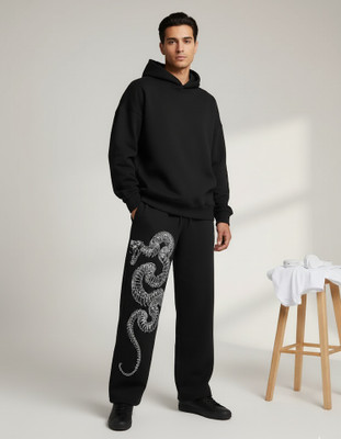 Clothy Printed Men Black Track Pants