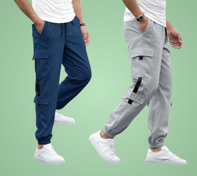 GIBBONTE Self Design Men Blue, Grey Track Pants