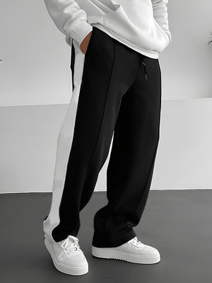 Jump Cuts Striped Men Black Track Pants
