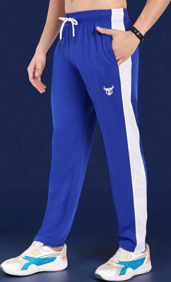 Go Devil Striped Men Blue Track Pants