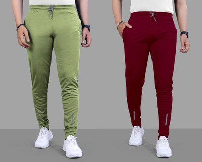 Z-DEVIL Solid Men Light Green, Maroon Track Pants