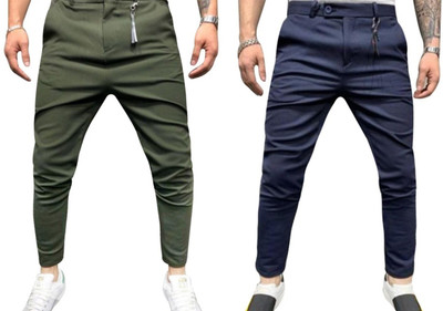Fabitto Solid Men Olive, Blue Track Pants