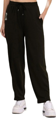 CLOTHINK India Solid Women Black Track Pants
