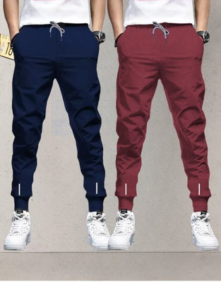 HouseOfCommon Solid Men Maroon, Blue Track Pants