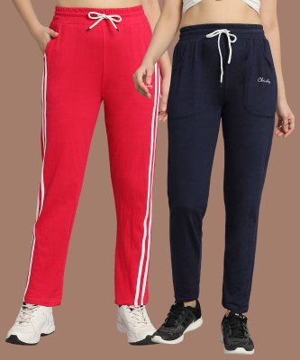 Christy World Solid, Striped Women Dark Blue, Red Track Pants