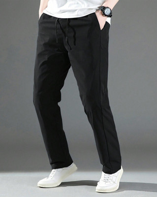 LIBJA Solid Men Black Track Pants