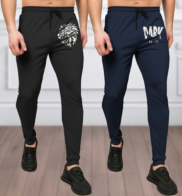 TENRUN Printed Men Black, Dark Blue Track Pants
