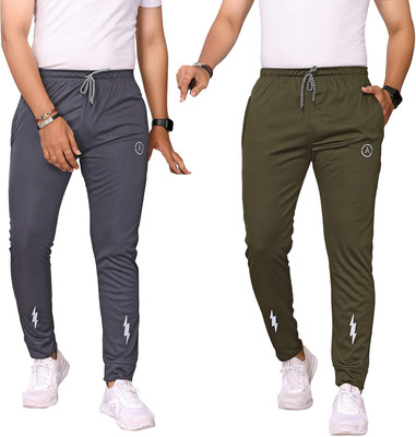 ANAND Solid Men Grey, Dark Green Track Pants