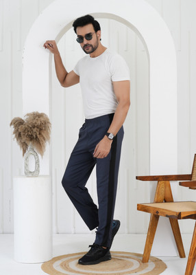 wynx Solid, Striped Men Blue Track Pants