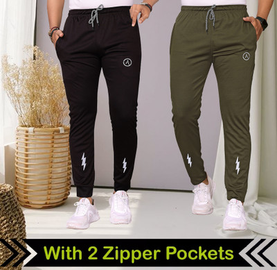 ANAND Self Design Men Black, Green Track Pants